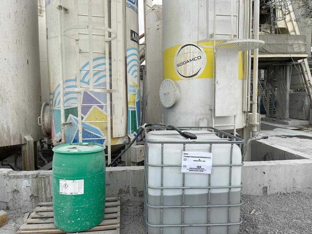 Cormix H2O Stop Liquid admixture gets mixed with concrete at the batching plant.